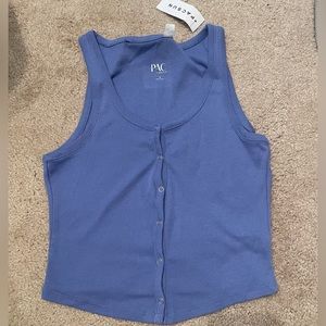 PacSun Blue tank top with boutons. Size M, never worn, new with tag.